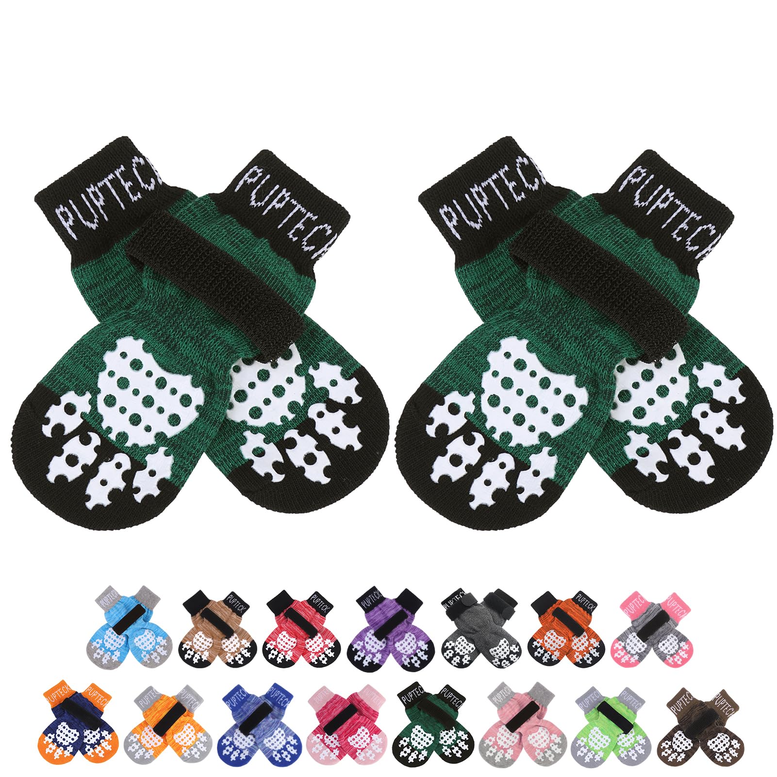 PUPTECK Anti-Slip Dog Socks with Double Sides Grips for Small Medium Large Dogs Hardwood Floors Prevents Licking, Dog Shoes for Hot Pavement Traction