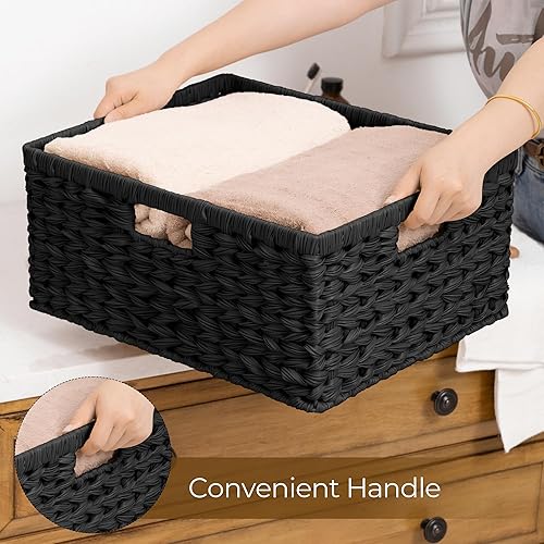 Miniatura 4 de GRANNY SAYS Cesta de mimbre grande, cesta tejida decorativa para almacenamiento, cesta de almacenamiento impermeable, cesta de almacenamiento de