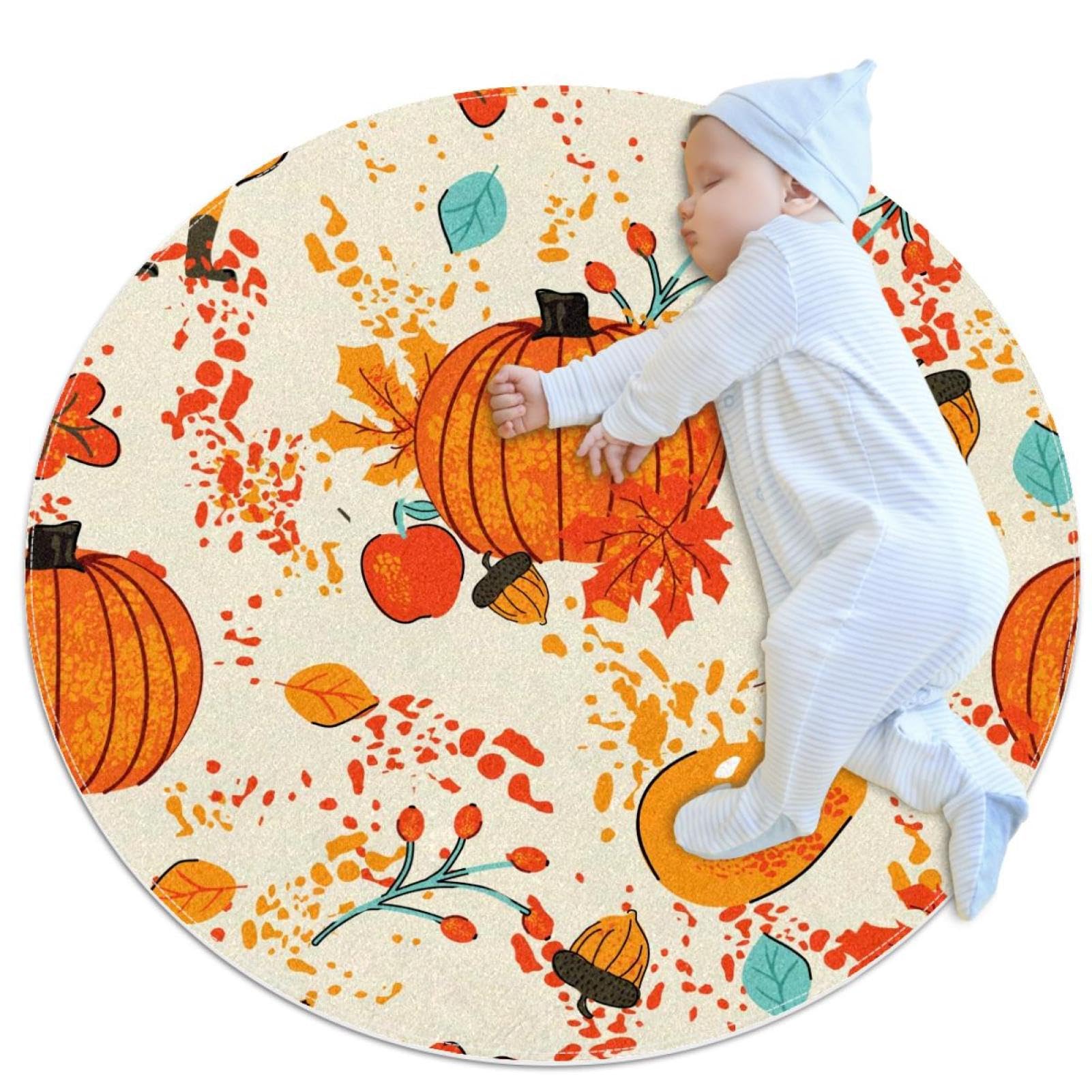Tapis de salle de bain citrouille rond 1m antidérapant automne