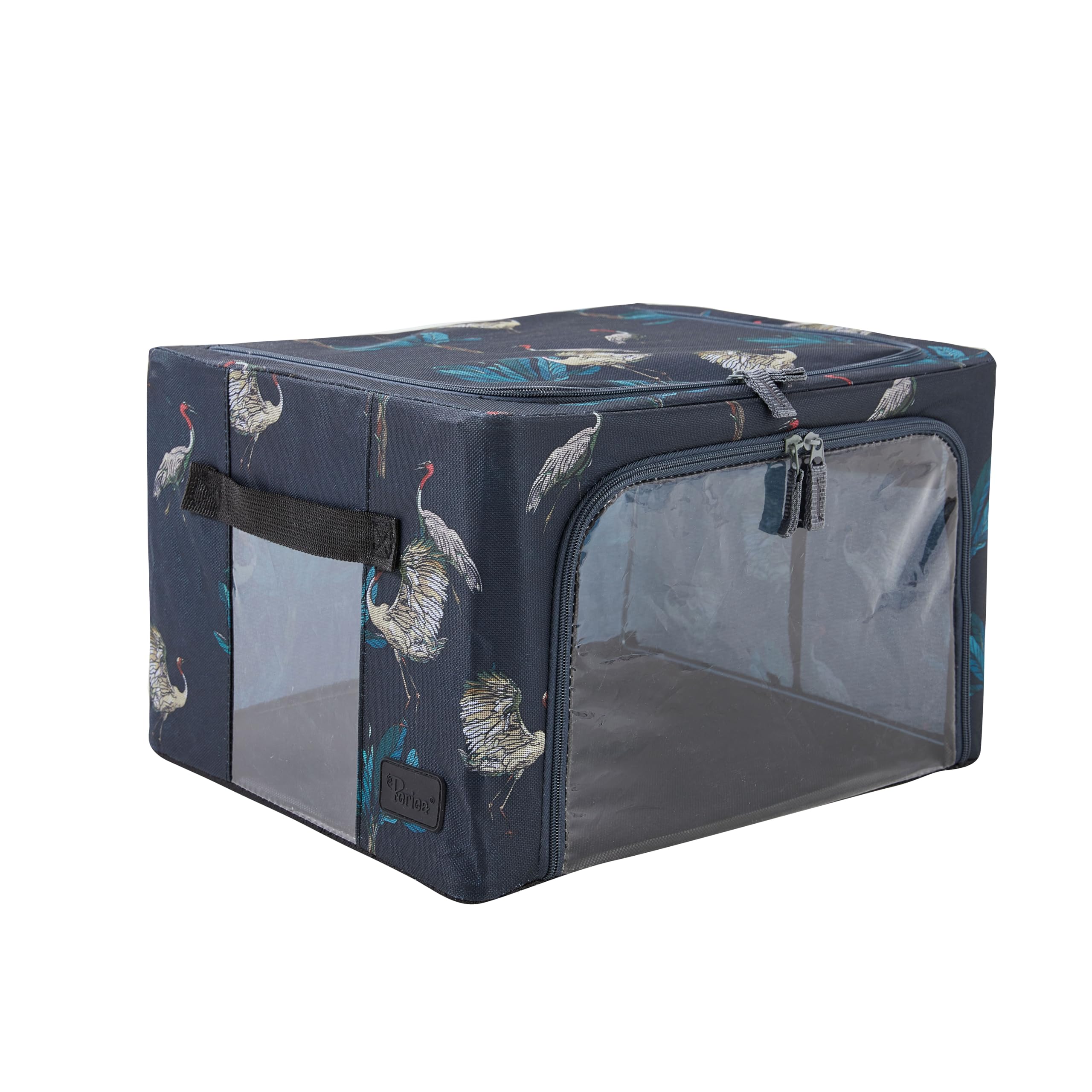 Periea ‘Beau’ Folding Collapsible Stackable Fabric Home Storage Boxes with Steel Frames (Black Grey Floral, Large) — view 89