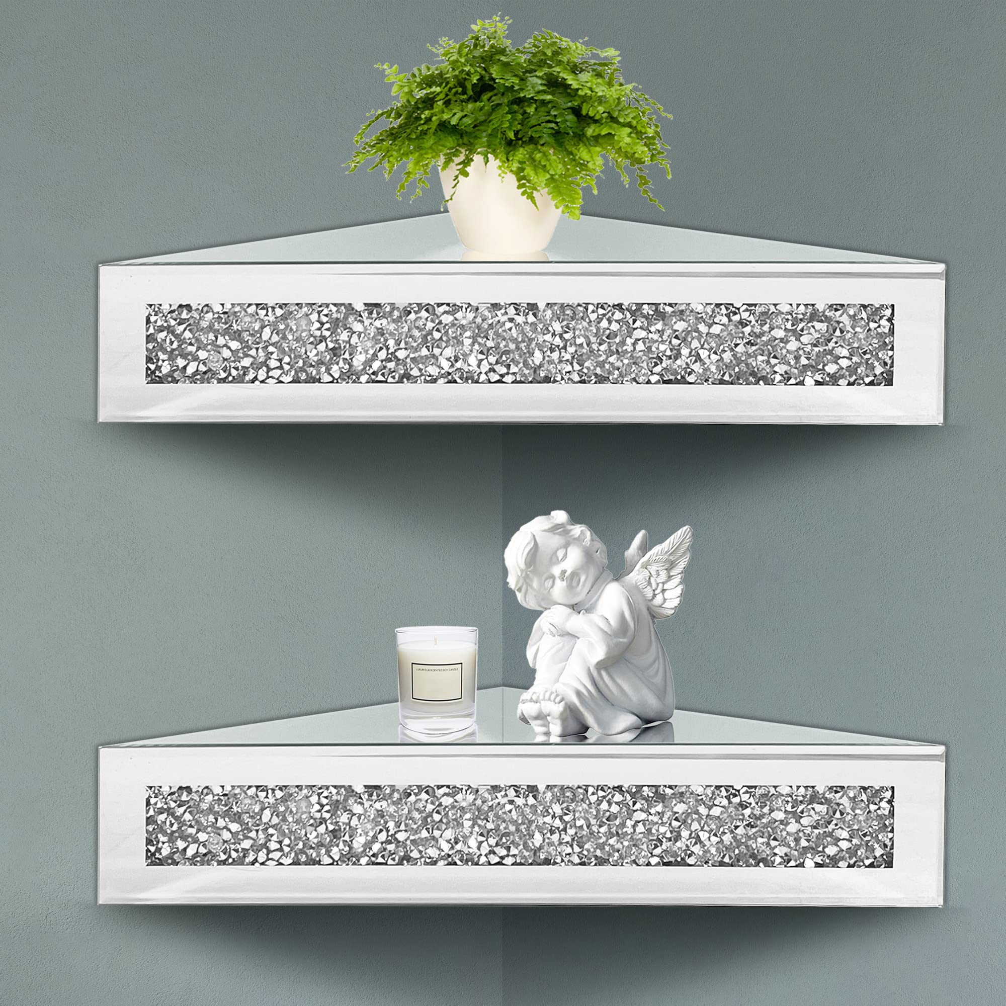 Buy Royxen 2 Sets Corner Shelf Crushed Diamond Wall Floating Corner