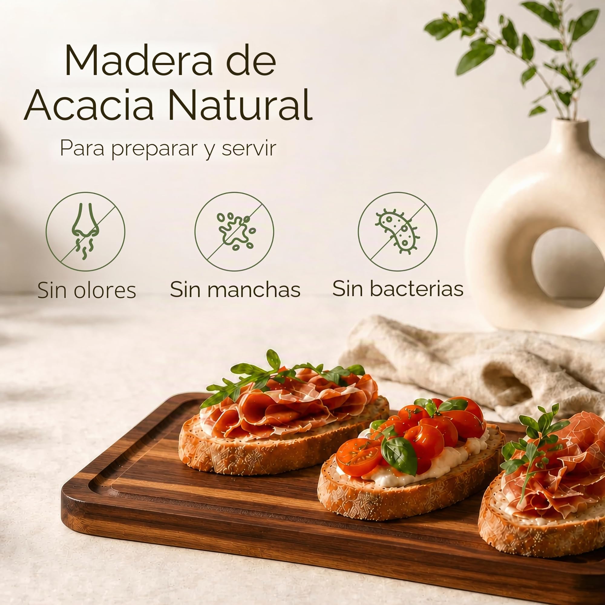 Tablas de Cortar Madera de Acacia, Juego de 3 con Soporte y Asas