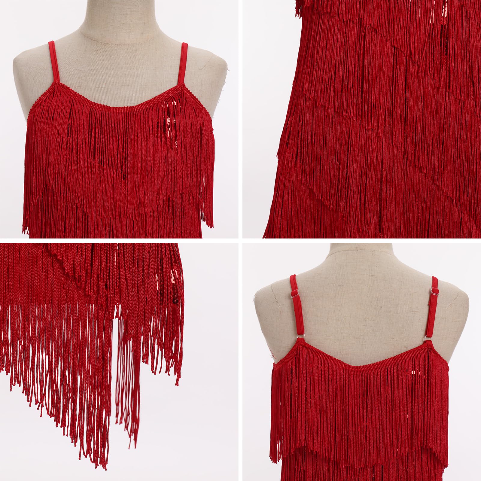 FYMNSI Robe de danse latine pour filles - Tenue de danse de salon - Col en V - Paillettes scintillantes - Pompons à franges