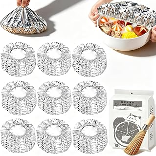 Aluminum Foil Food Covers, Aluminum Foil Insulation Cover with Elastic, Reusable Aluminum Foils Heat Shield Lids for Refrigerator Storage, Leftover Food, and Party Prep, Meal Preparation (60Pcs)