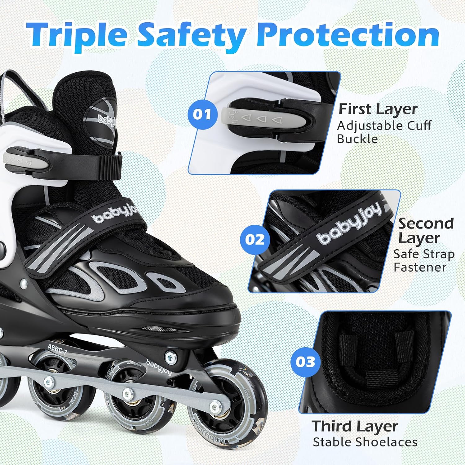 BABY JOY Inline Skates, 4 Sizes Adjustable Kids Roller Blades with Light-up Wheels for 5-14 Boys Girls Youth Children, Fun Illuminating Roller Skates for Indoor Outdoor Play