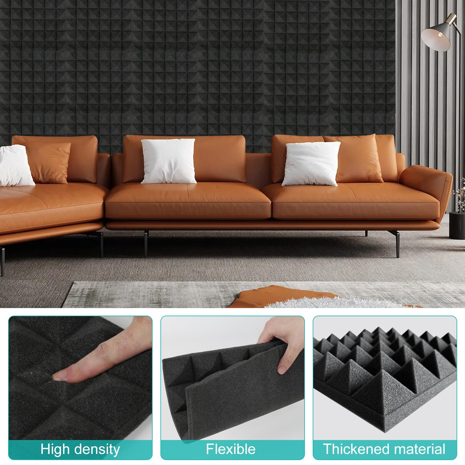 24 Pack Set Acoustic Panels, 25 x 25 x 5cm Noise Absorption Acoustic Foam Panels - Image 4