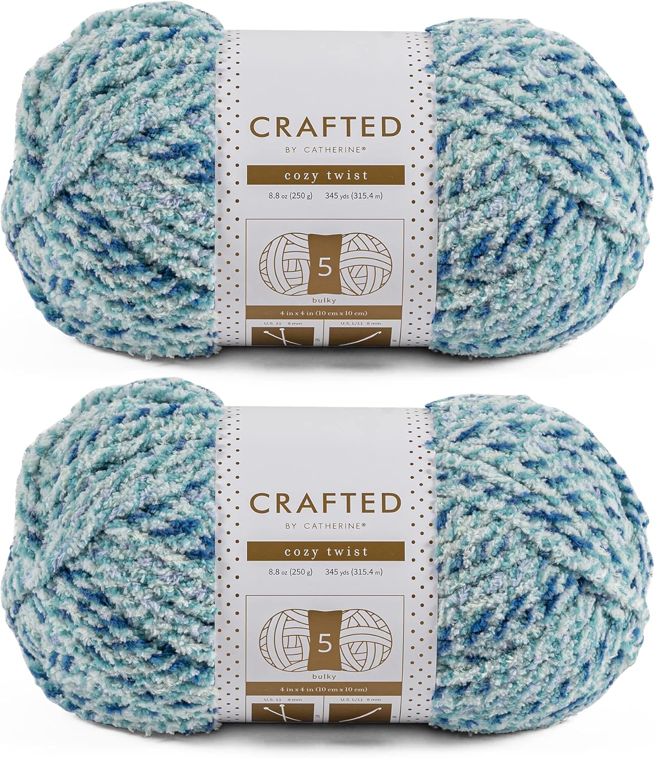 Crafted By Catherine Cozy Twist Yarn - 2 Pack (345 Yards Each Skein), Blue Multi, Gauge 5 Bulky