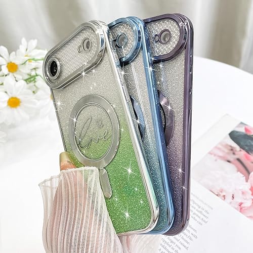 Vista 126 de Fiyart - Funda transparente magnética con purpurina para iPhone 12 para mujeres, con grabado "Love" metálico, protección para cámara y antigolpes