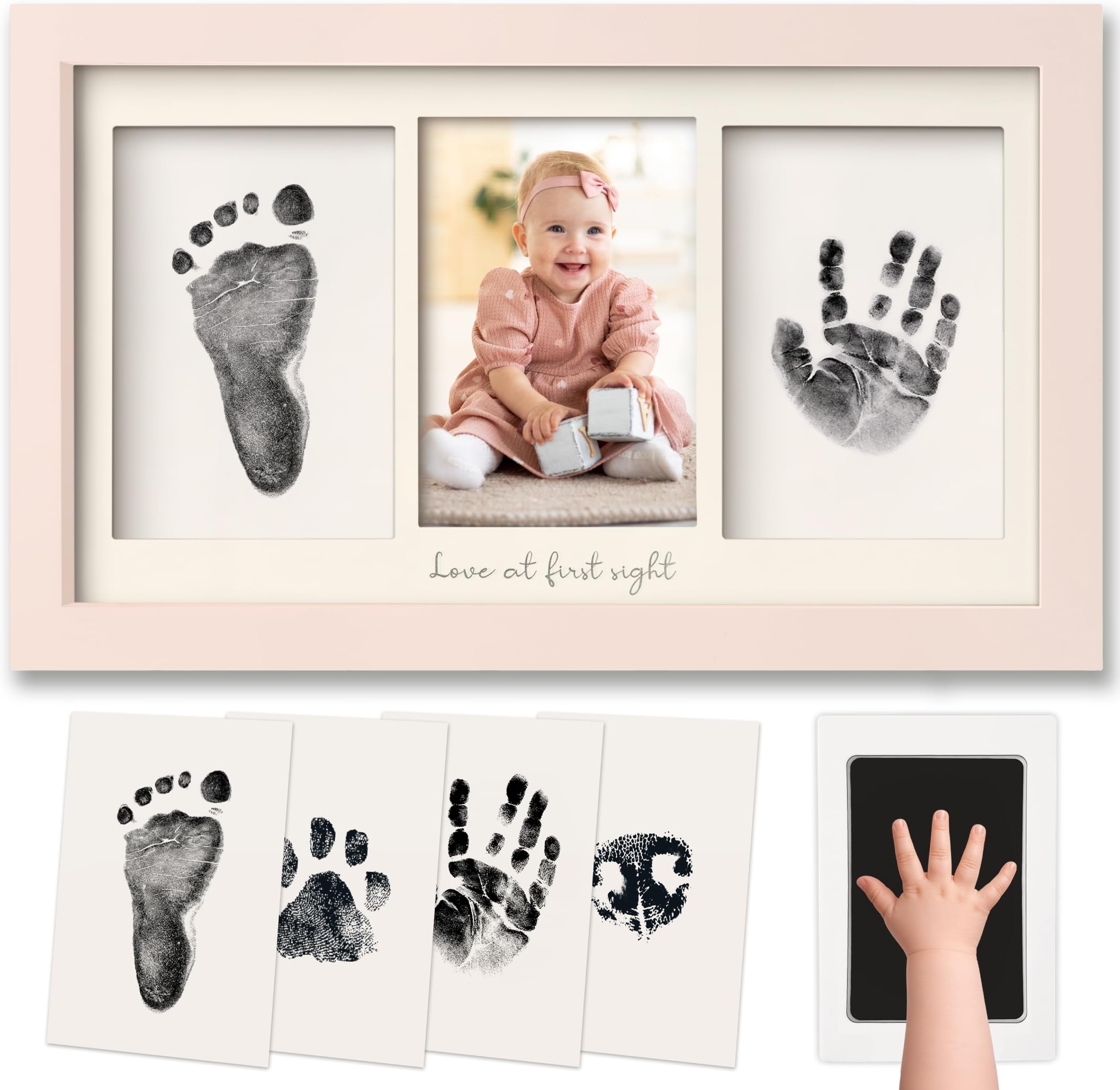 Inkless Hand and Footprint Kit, Boy, Girl, Newborn Keepsake - No Mess Ink Pad for Baby Handprint, Clean Touch Paw Print Kit for Dog Picture Frame, Personalized Baby Christmas Shower Gifts (Petal Pink)