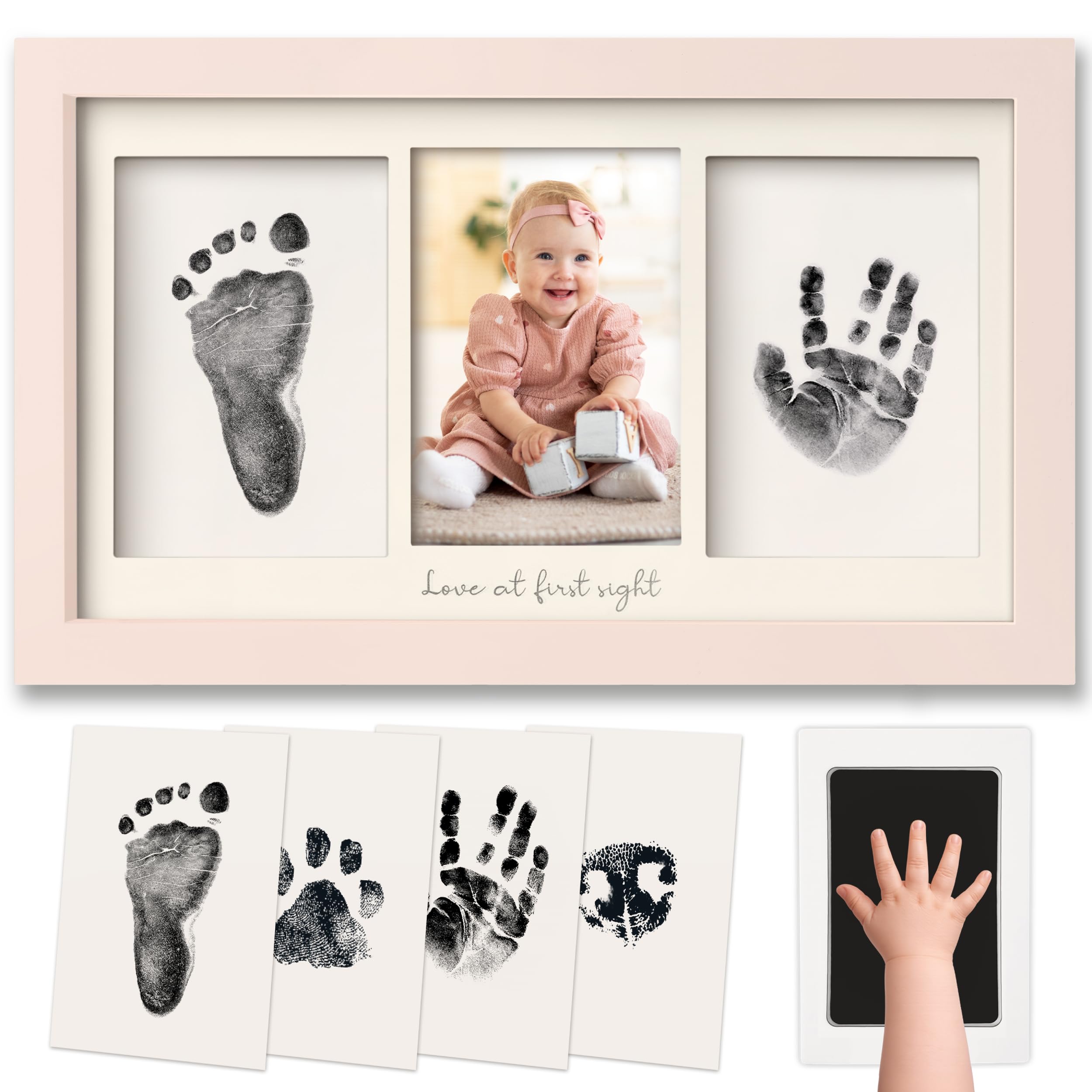 Inkless Baby Hand and Footprint Kit Boy, Girl - No Mess Ink Pad for Handprint, Clean Touch Dog Paw Print Kit, Personalized Baby Shower Gifts, Nursery Newborn Keepsake Frame (Petal Pink)-image-38