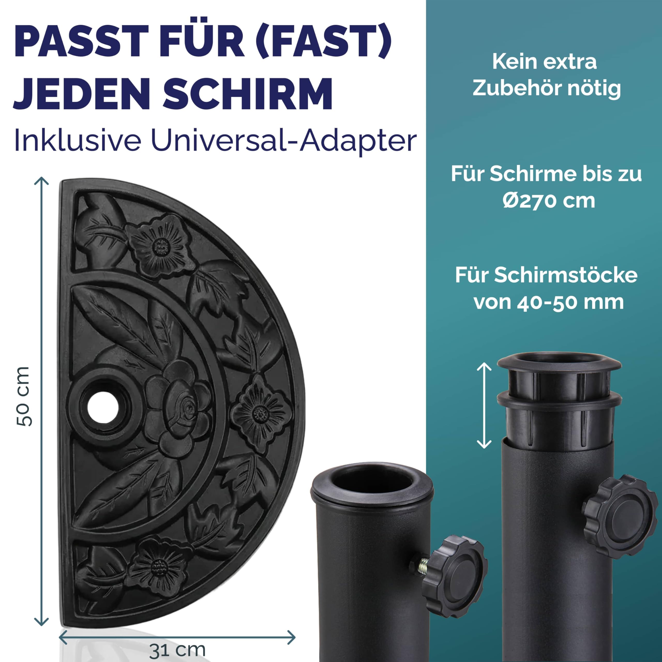 Deuba® Sonnenschirmständer halbrund Balkon Terrasse 9 kg Blumen Design schwarz Gussoptik wetterfest Schirmständer Balkonschirm Terrassenschirm Ständer