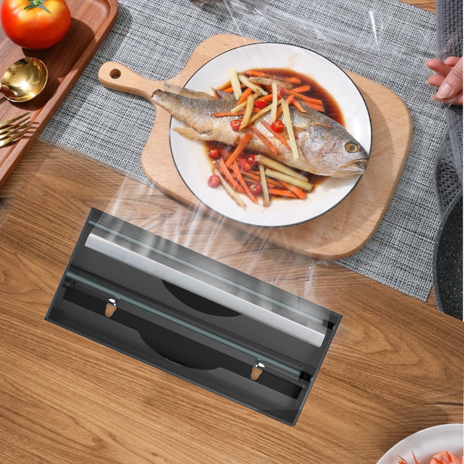 Acrylique Distributeur Papier Aluminium/Film Alimentaire avec Coupe,Distributeur D'Organisateur d'emballage en Papier Parchemin en Aluminium pour Tiroir De Cuisine, 2 Fentes