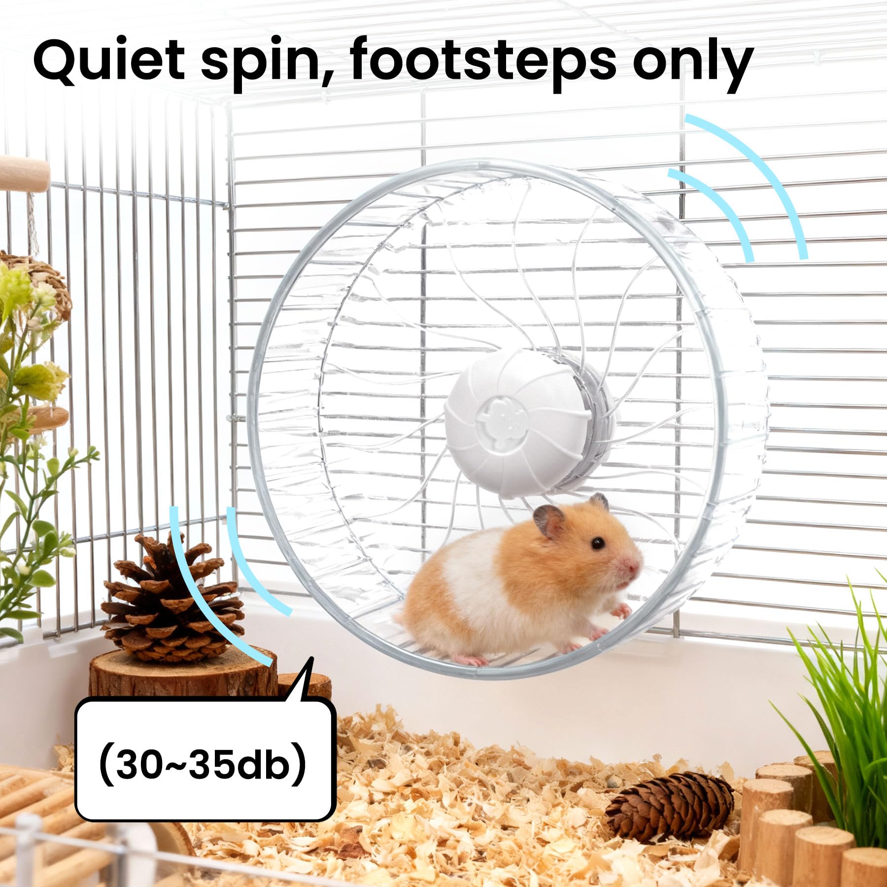 Silent Hamster Wheel, 8in Hamster Wheel No Stand, Double-Bearing Quiet Spinner for Syrian Hamsters, Hedgehogs, Mice & Small Pets, Clear - image 3