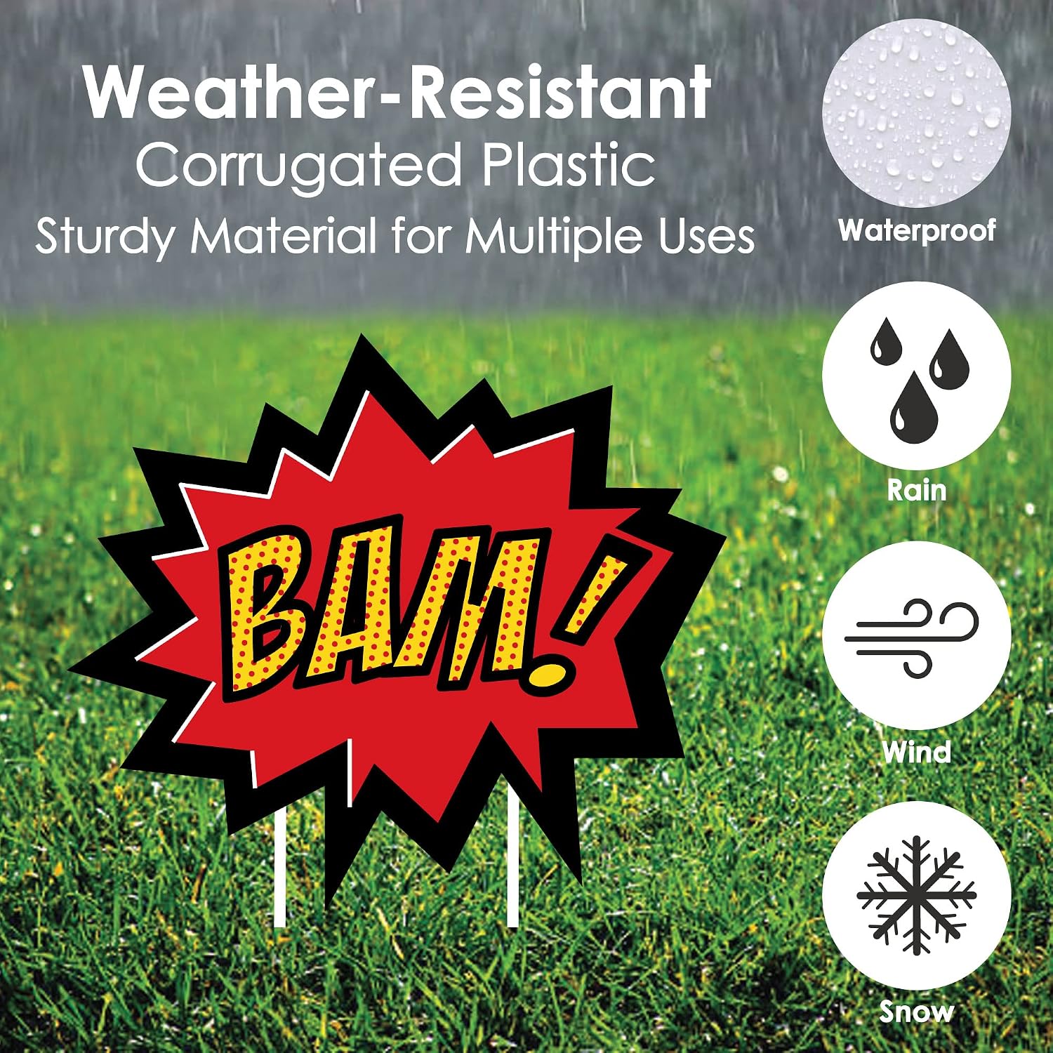 Big Dot of Happiness Bam Superhero - Comic Book Lawn Decorations - Outdoor Baby Shower or Birthday Party Yard Decorations - 10 Piece