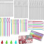 UOOU 73 Pcs Yarn Needles Set, Large Eye Plastic Sewing Needles, Large Eye Blunt Darning Needles, Sewing Needles with Threaders for Crocheting, Sewing, Knitting