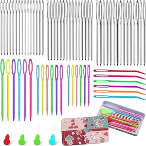 UOOU 73 Pcs Yarn Needles Set, Large Eye Plastic Sewing Needles, Large Eye Blunt Darning Needles, Sewing Needles with Threaders for Crocheting, Sewing, Knitting