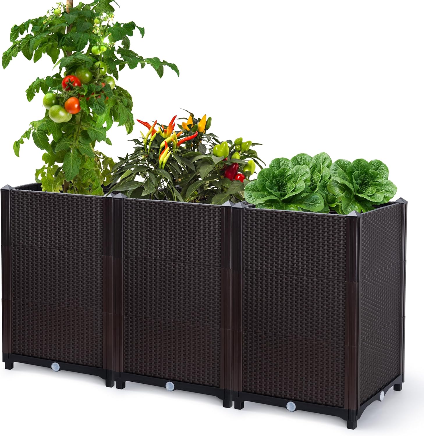 D'vine Dev Raised Patio Planter Box - Elevated Planter with Drainage Plug Raised Garden Beds for Growing Flowers, Herbs, Vegetables - Outdoor Standing Gardening Kit, Set of 1, RGB-D-1