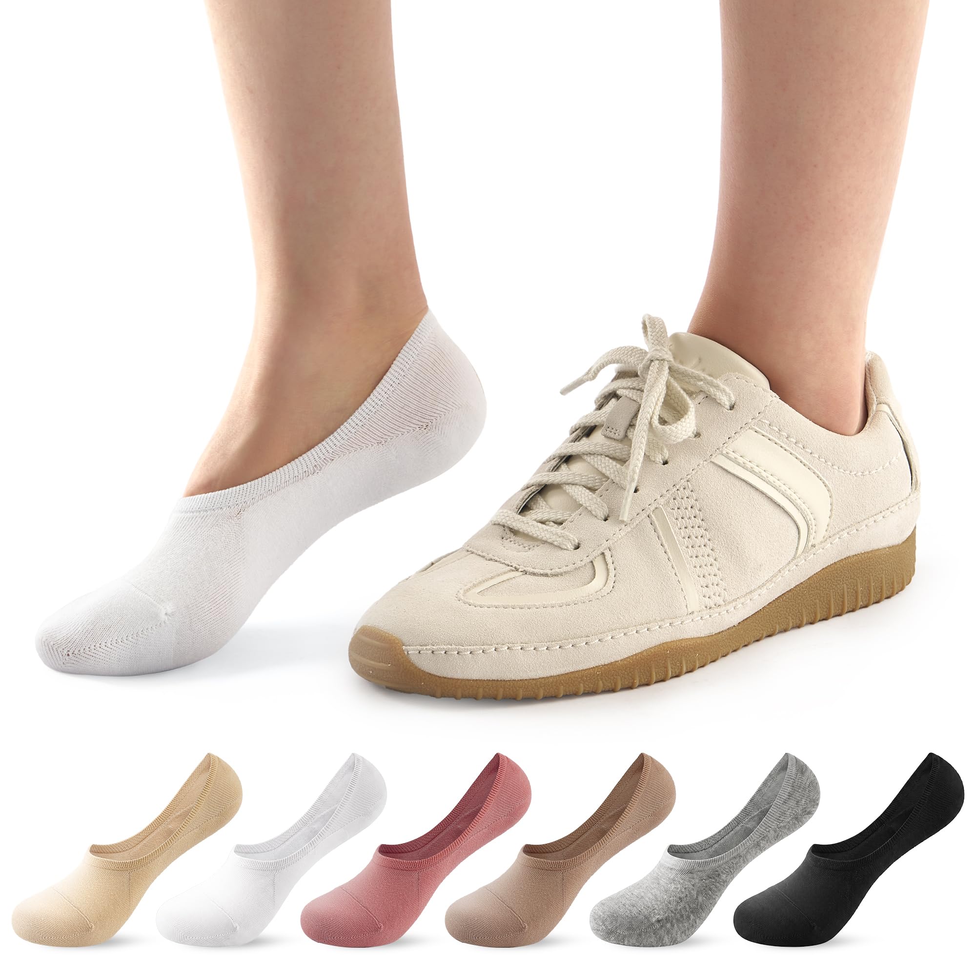 Sofier No Show Socks Womens Non Slip — Low Cut Cotton Invisible Footies for Flats, Sneakers, Loafers 6 Pairs