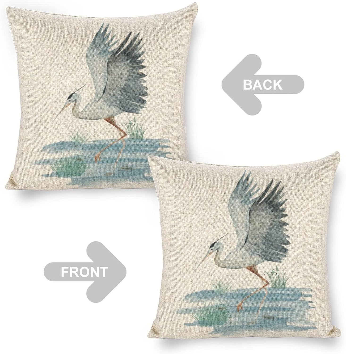 Linen Throw Pillow Covers Dancing Blue hegron on Coastal 18x18 Decorative Pillows for Couch Cushion Sofa Outdoor - Image 4