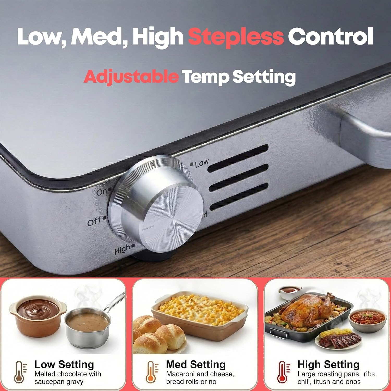 Electric Warming Tray 550W Large 22” x 16” Glass-Top, Food Warmer with Adjustable Temperature Control, Food Warmer for Buffets, Parties, Dinners, Full Surface Heating Keep Food Hot, Black