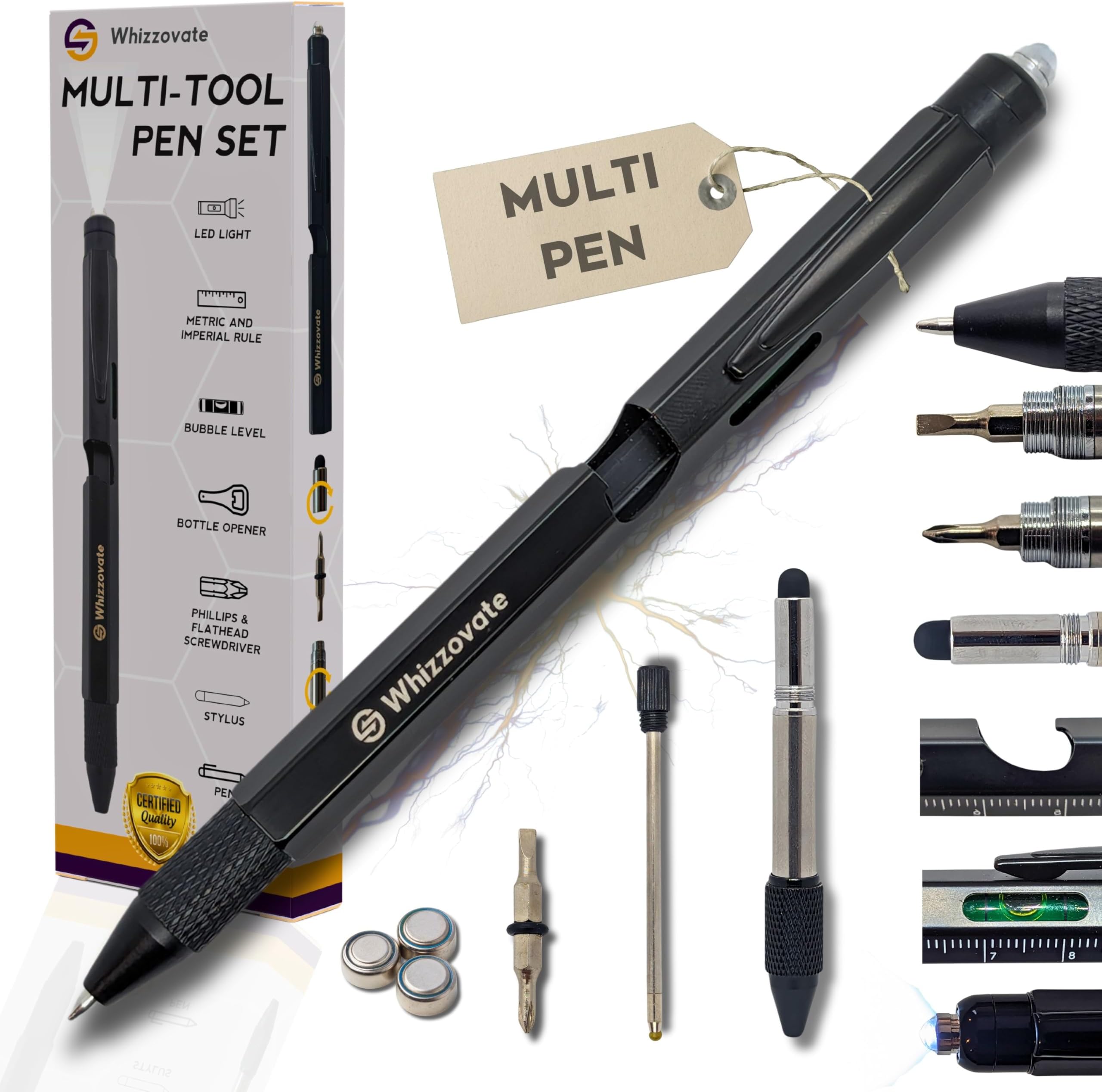 Multi Tool Pen | Tactical Gadgets Pen for Men | 9-in-1 Cool Tool Pen | Multitool Pen for Dads | Funny Gifts for Men | Fathers Day Gift