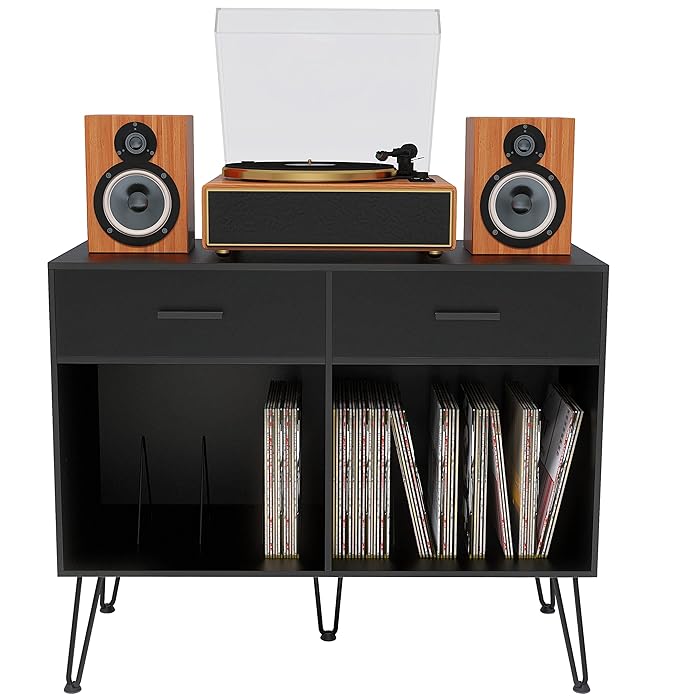 Buy Record Player Stand, Double Wide Turntable Stand with Record