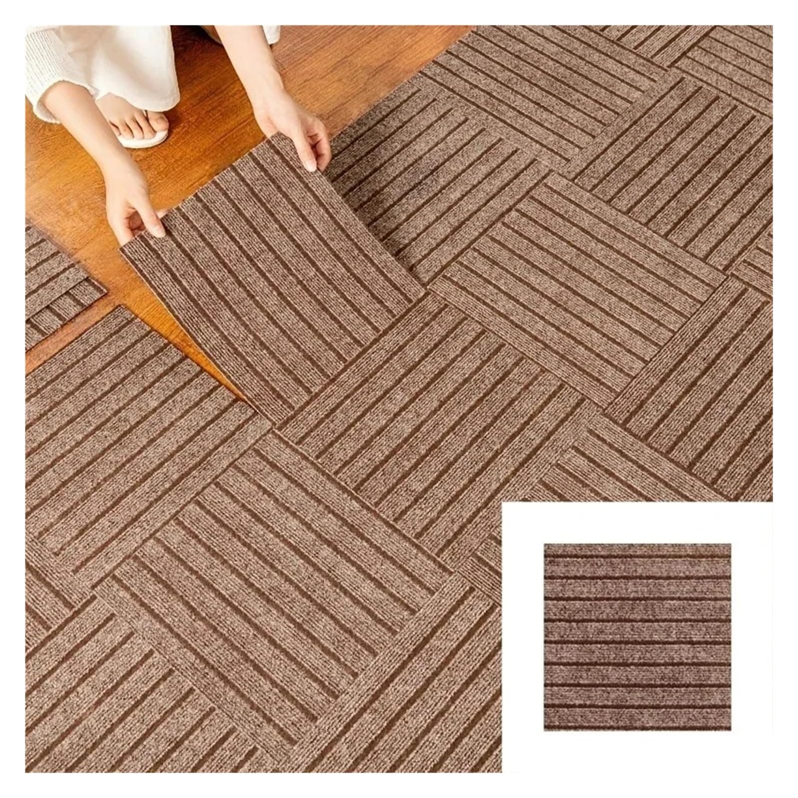 Teppichfliesen Schlafzimmerteppich Schlafzimmer und Wohnzimmer Pflegeleicht 30x30cm Spleißblock Selbstklebender Teppich(Khaki,30pcs)