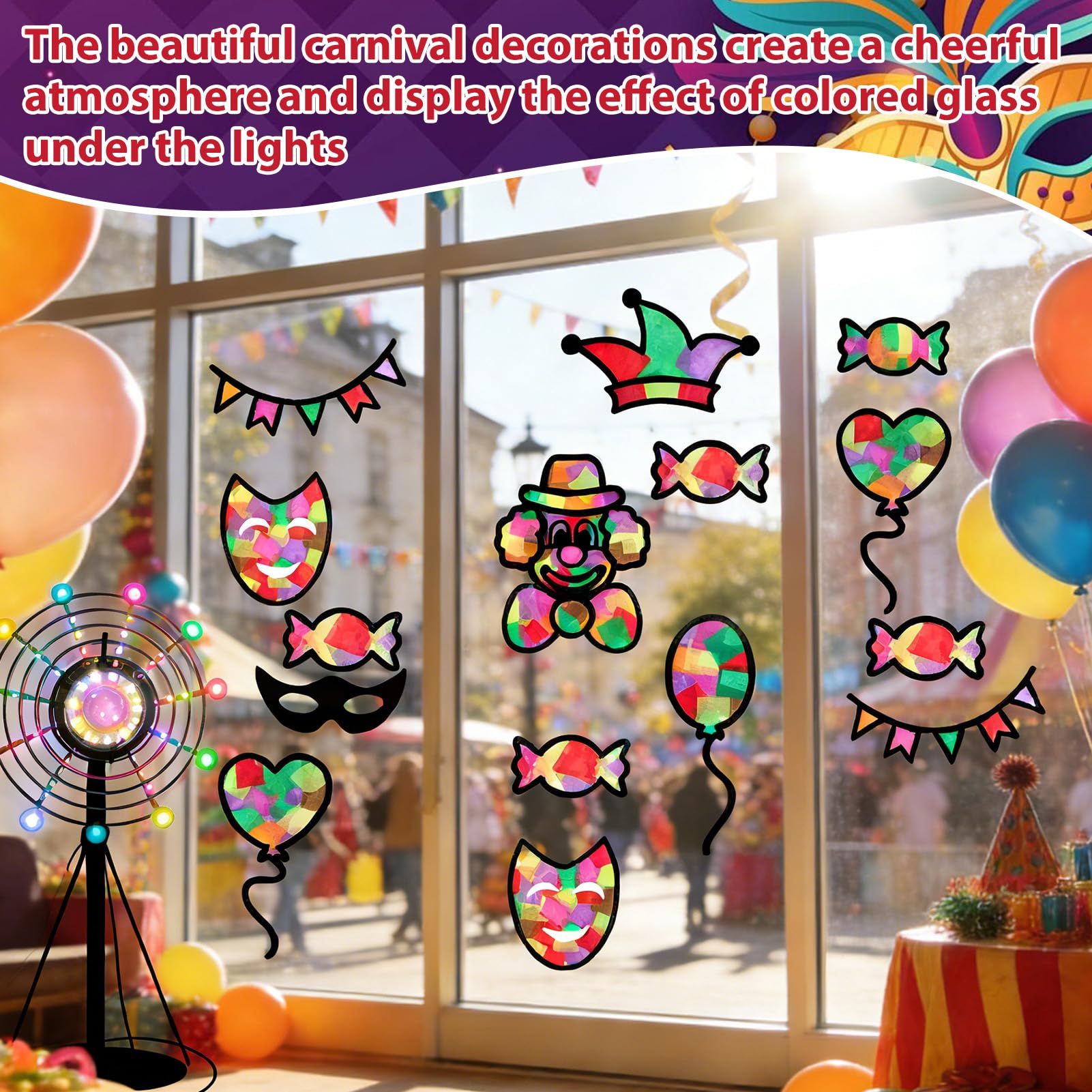 24 Piezas Payaso Pegatinas de Ventana,Imágenes para Ventana de Carnaval,Manualidad Pegatina Ventana de Fiesta Circo Carnaval para Carnavales y Fiestas de Cumpleaños