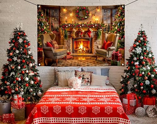 Miniatura 5 de Telón de fondo de Navidad de 82.6 x 59 pulgadas para fotografía de Navidad, telón de fondo de chimenea, fondo de Navidad para fotografía, decoración