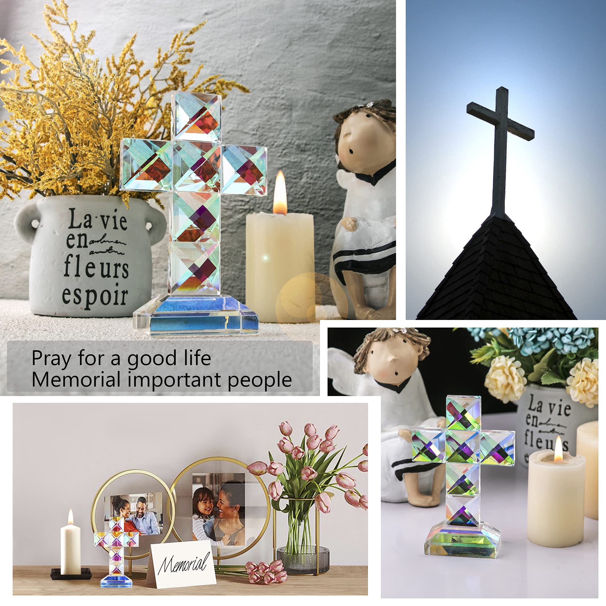 Amazon.co.jp: QFkris カラフル クリスタル 十字架 立体 高さ5インチ