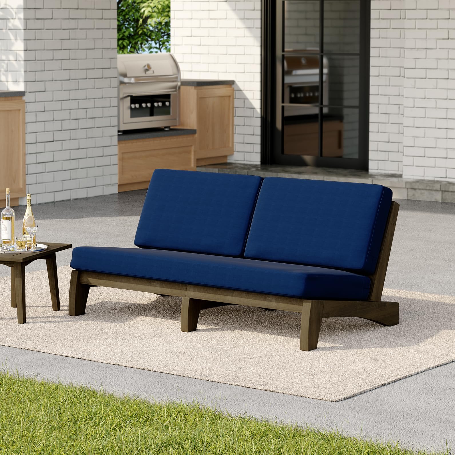 Pia Ricoo 1-Piece Patio Furniture Set, Outdoor Wood Sofa with 4.5-Inch Thick Cushions, All-Weather Conversation Set for Backyard, Deck, Lawn - Navy