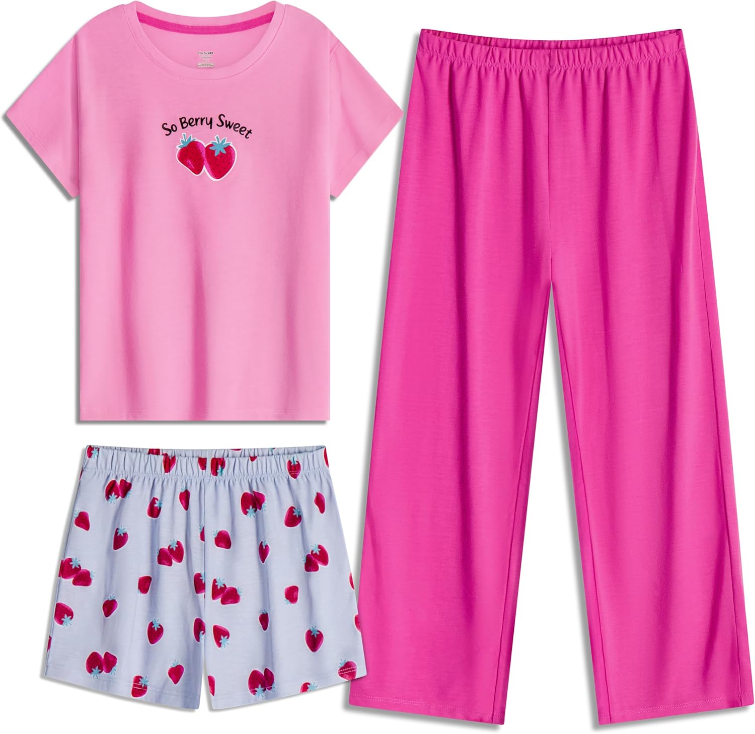US Angels Girls Pajamas Set - 3-Piece PJs Set, Tee, Pants & Shorts, Soft Girls’ Sleepwear, Teen Kids Pajamas, Sizes 5-16 - Image 3