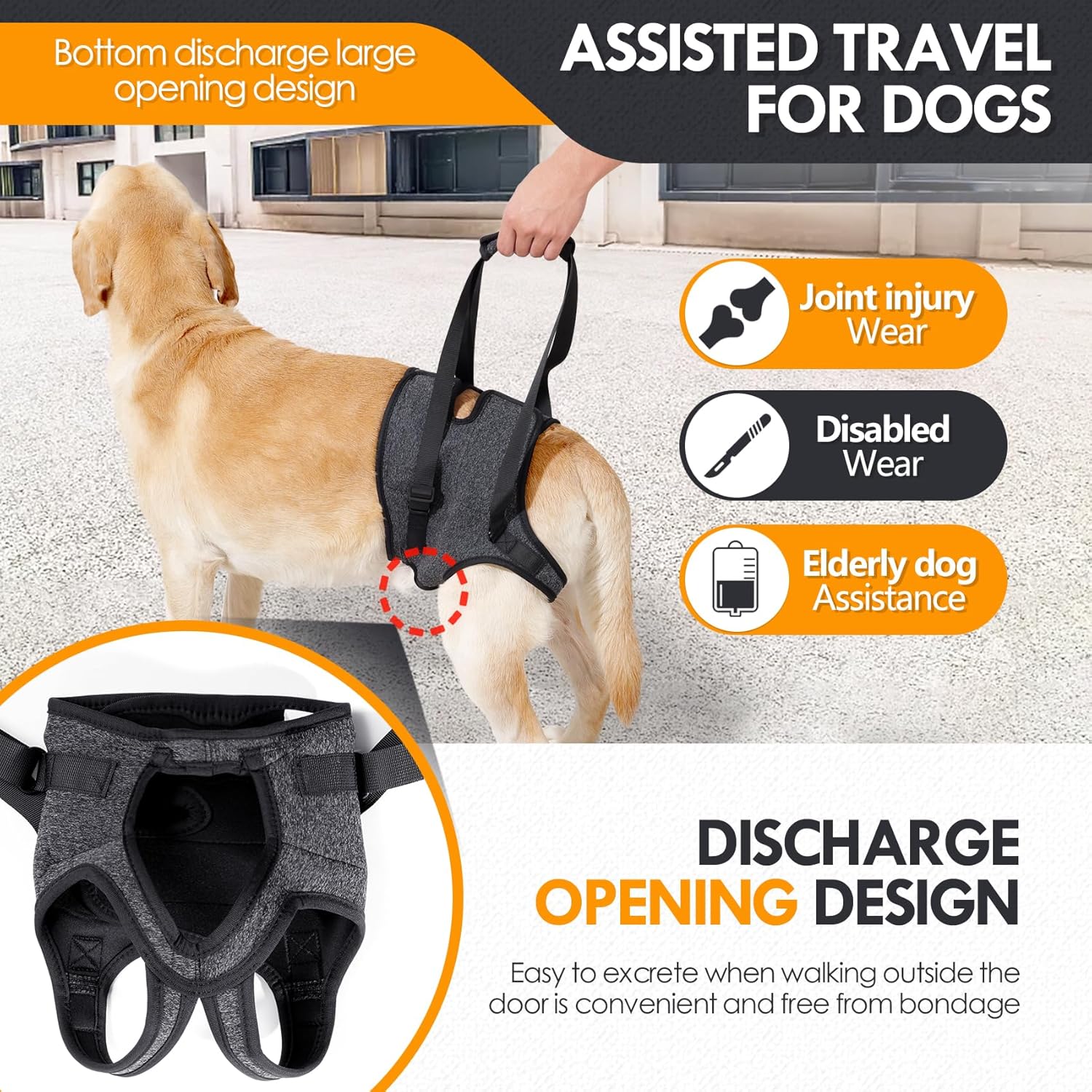 Dog Lift Harness, Dog Sling with Padded, Hind Leg Support to Help Rehabilitate, Helps Senior, Injured, Disabled and After ACL Surgery Dogs (Dark Gray, Medium) Dark gray Medium