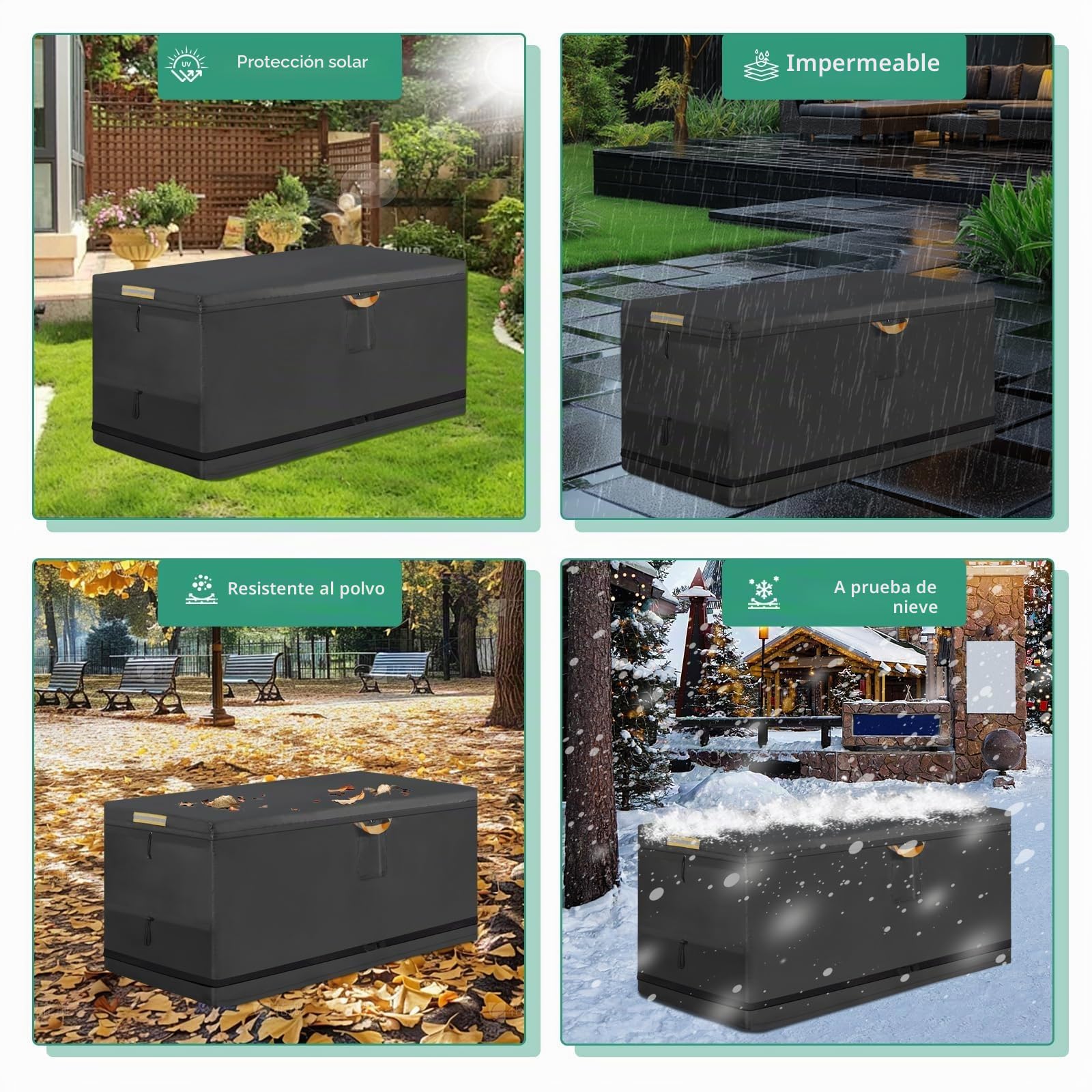 Funda para maletero de jardín con cremallera impermeable, funda para maletero de almacenamiento exterior 600D Oxford con 3 tiras reflectantes 5.2m de correa con hebilla cortavientos (160x 75x 70cm)