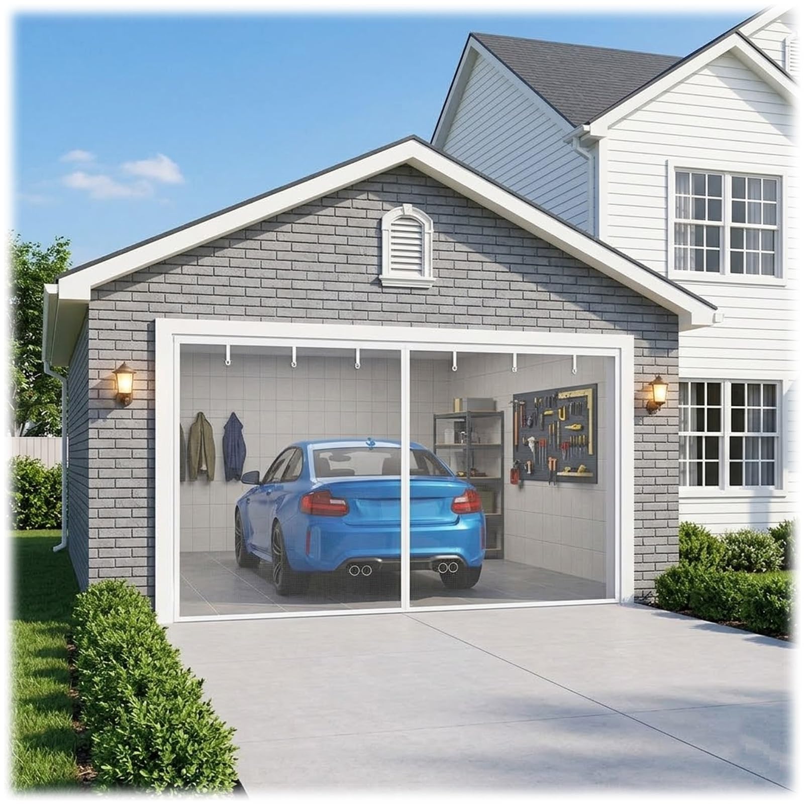 Moustiquaire pour porte de garage rétractable et magnétique blanche