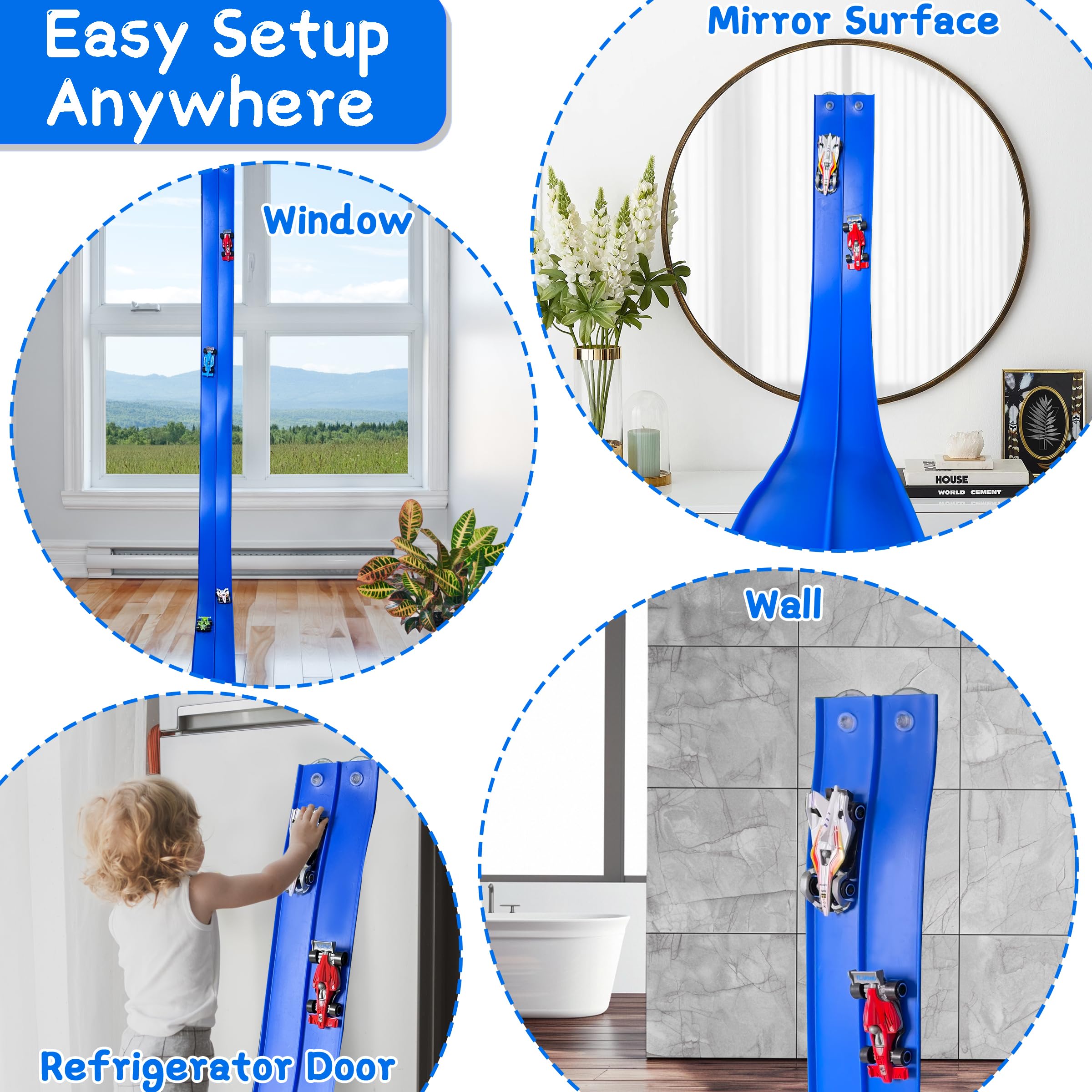 Balakaka Circuit Voiture Flexible 4m - Piste DIY Avec 4 Voitures, Rampes Saut, Ventouses - Jouet Enfant 3 Ans+