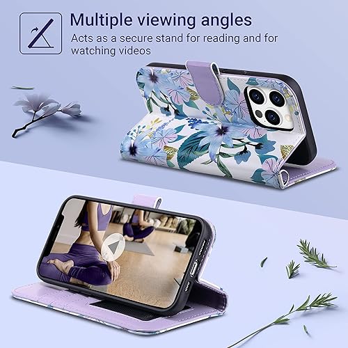 Miniatura 2 de ULAK Funda tipo cartera compatible con iPhone 13 Pro para mujer, diseño de flores de jardín, funda de piel sintética con tarjetero y función atril