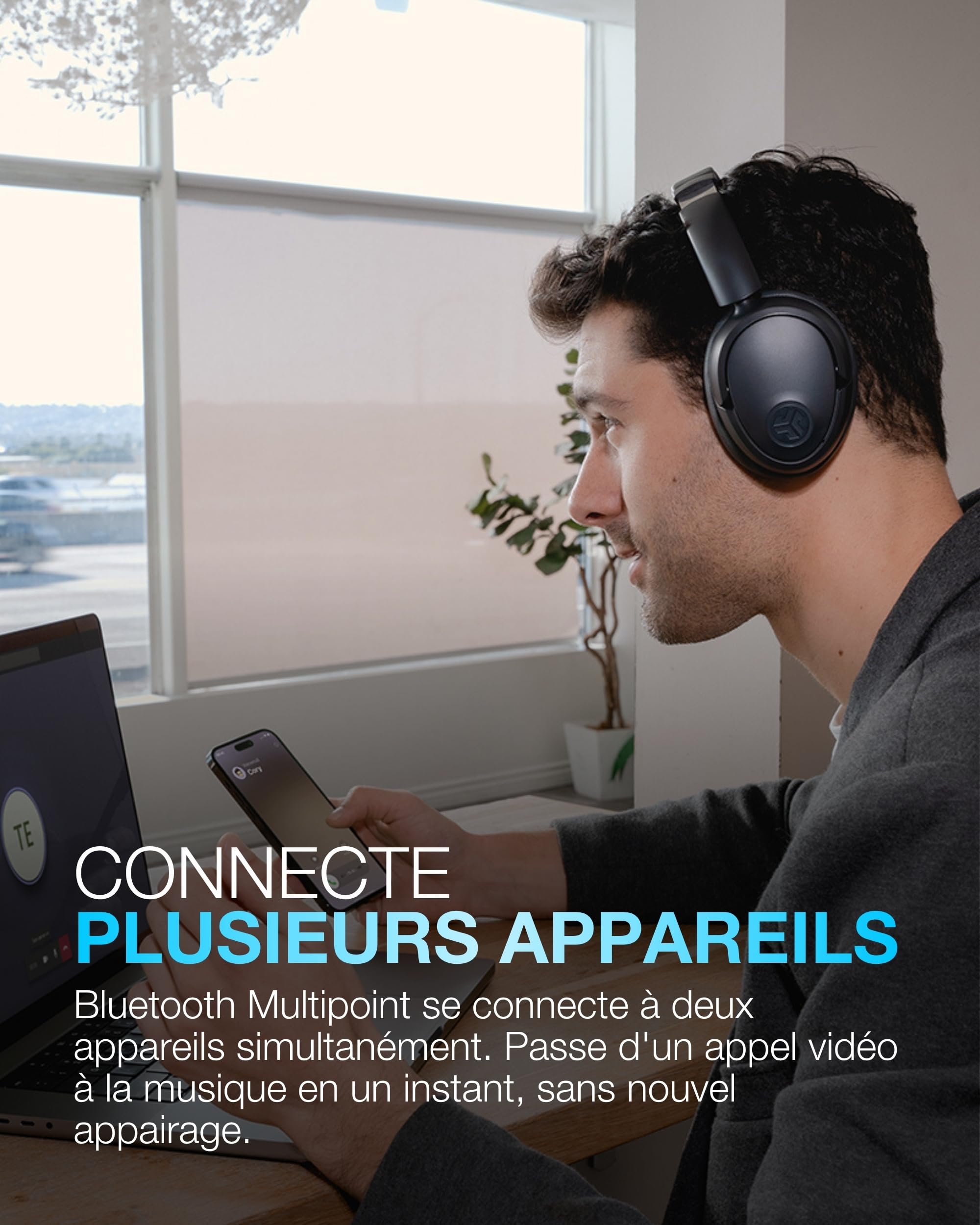 JLab JBuds LUX ANC Casque Audio Bluetooth sans Fil Anti Bruit - Casque Réduction de Bruit Active Supra-Auriculaire avec Micro pour Musique et Voyage, 70+ H d'Autonomie, Pliable, Graphite