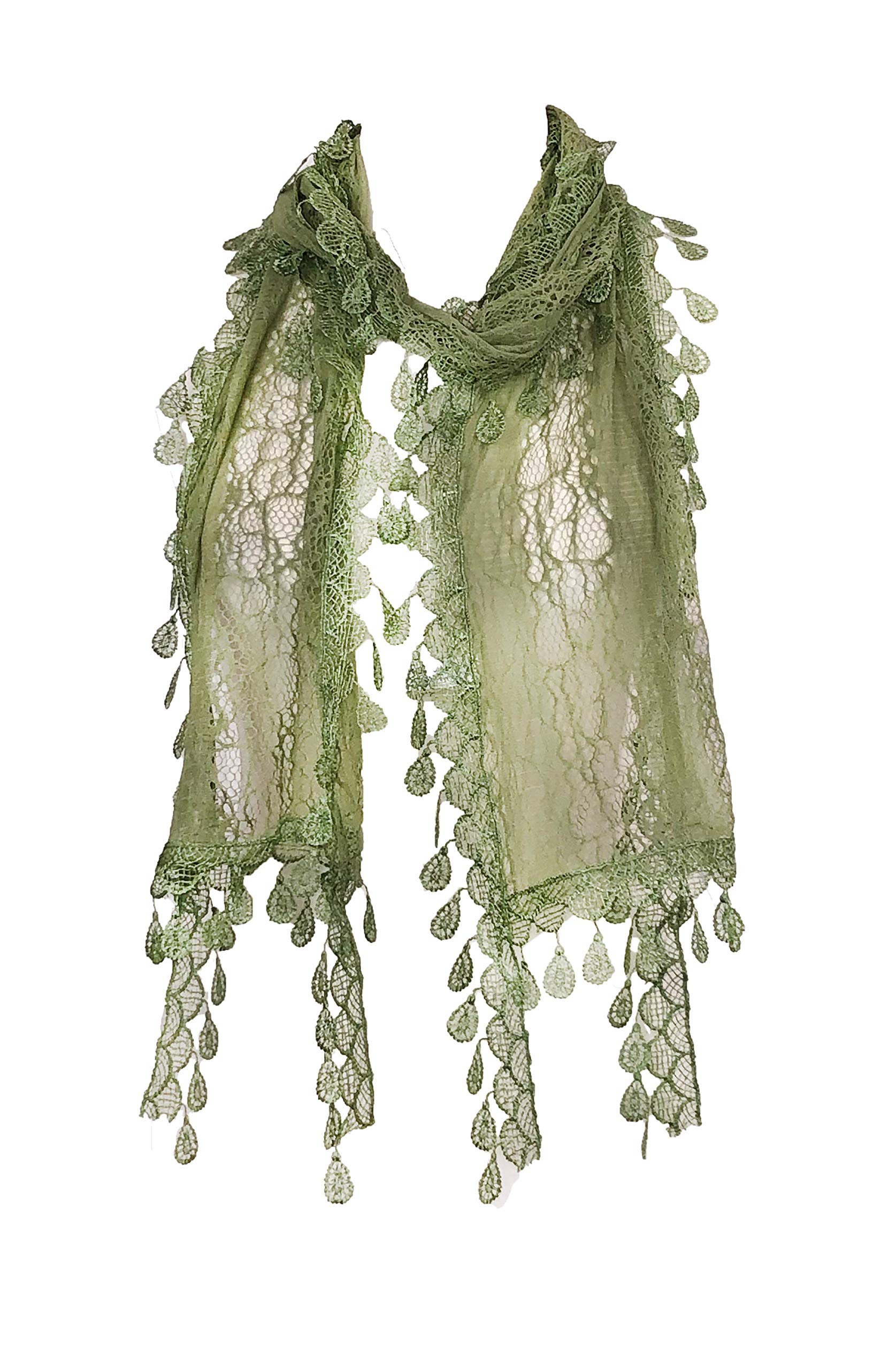 Pamper Yourself Women's Green Illuminous Leaf Lace Scarf