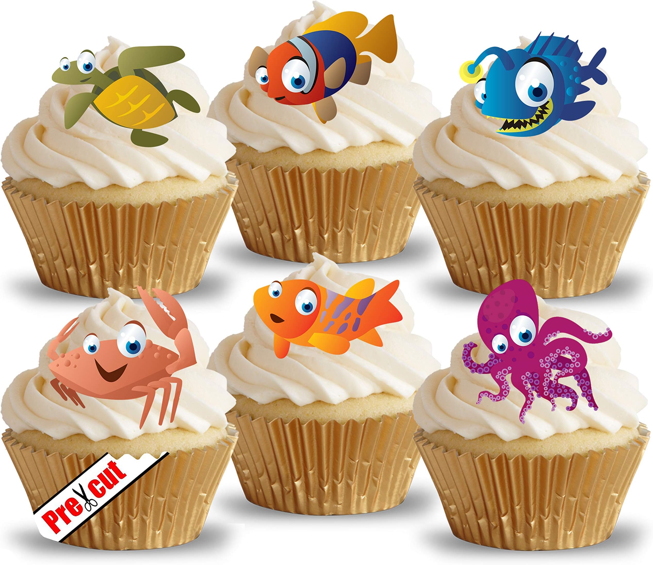 Anglesit Pre-Cut Cute Ocean Animals Edible Wafer/Rice Paper Cupcake Cake Dessert Toppers Birthday Party Decorations