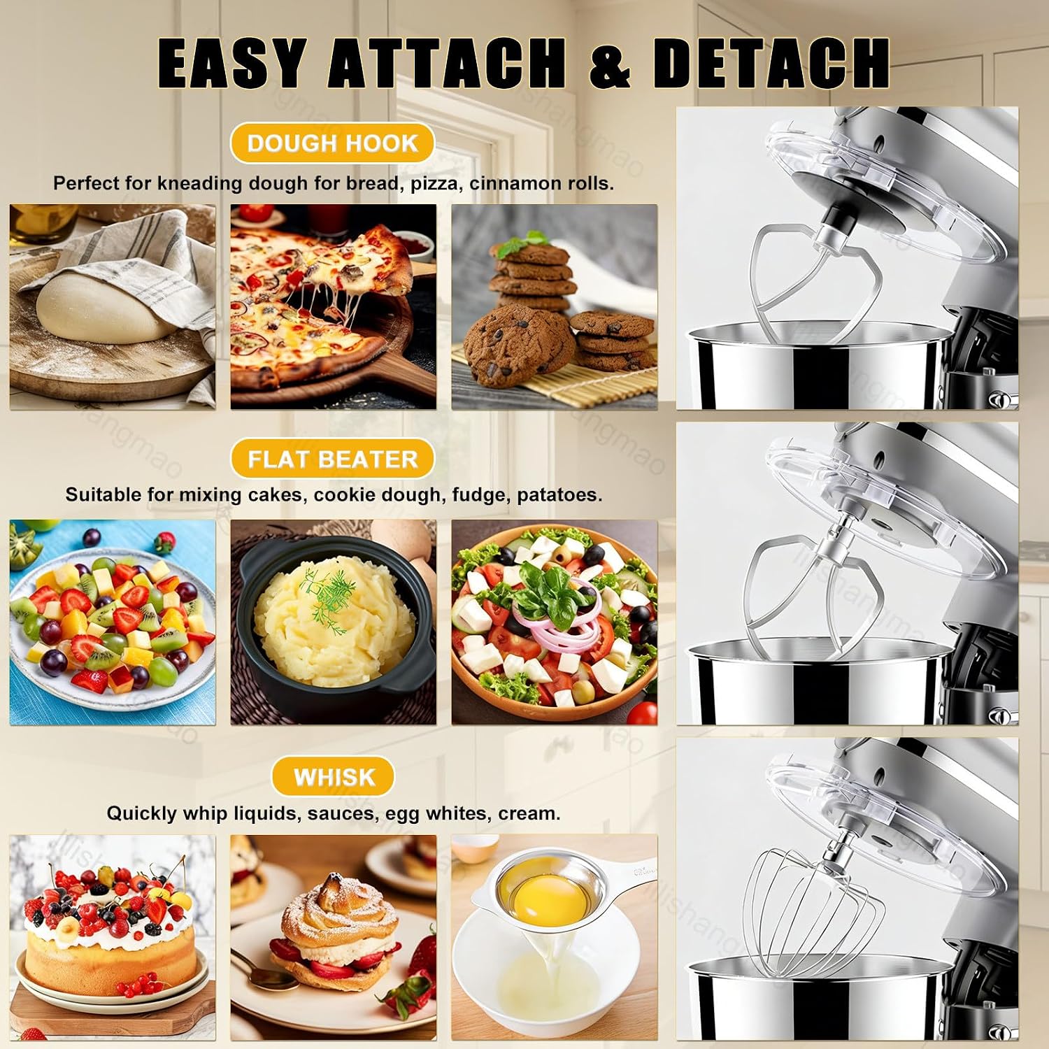 Household Stand Mixer 5-in-1, 5.5L 6-Speed Tilt-Head Electric Mixer for Home Use, Multifunctional Food Processor with Meat Grinder and Blender Attachments, Space-Saving Kitchen Appliance