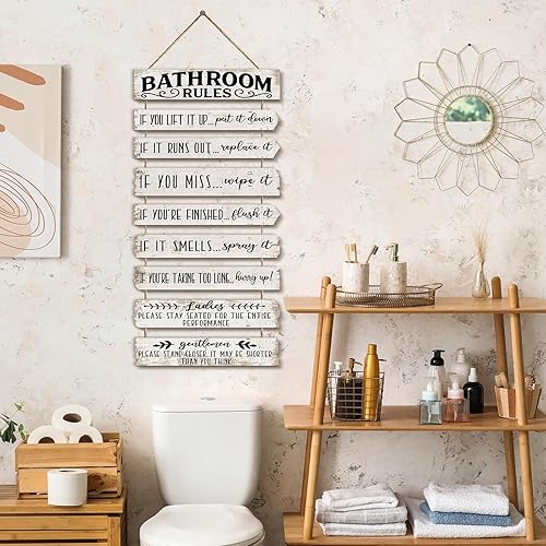 Miniatura 4 de Decoración de pared de baño, letreros divertidos para baño, reglas de baño, imágenes, decoración de pared rústica, decoración de inodoro, letrero de