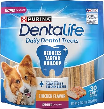 علكات الأسنان اليومية للكلاب من Purina DentaLife للكلاب من السلالات الصغيرة والمتوسطة - 30 قطعة.