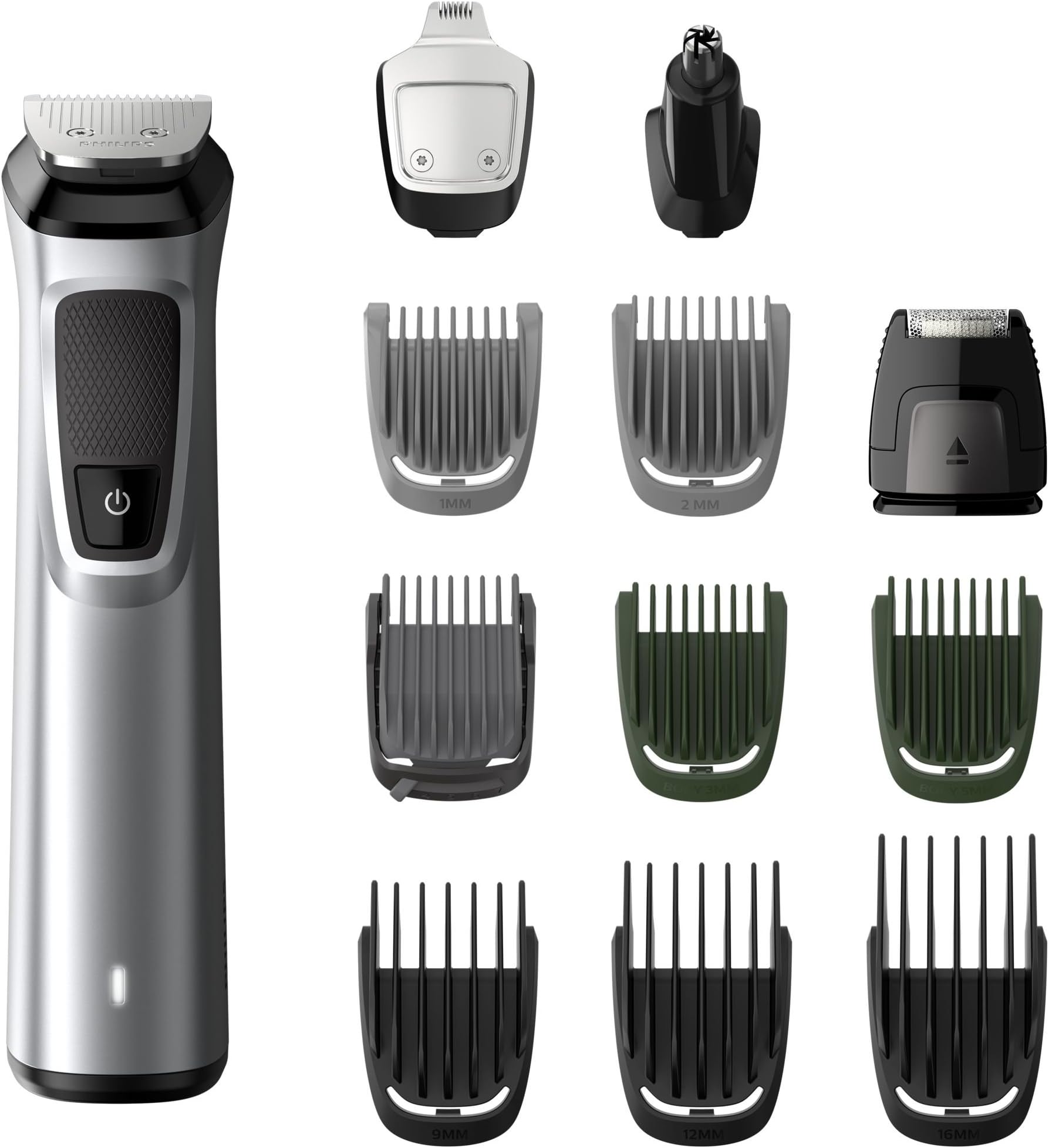 Philips MULTIGROOM Series 7000 MG7710/13 Rechargeable Black,Silver hair trimmers/clipper (Black, Silver, Rectangle, Beard, Ear, Eyebrow, Moustache, Nose, 120 min, Integrated, AC/Battery)