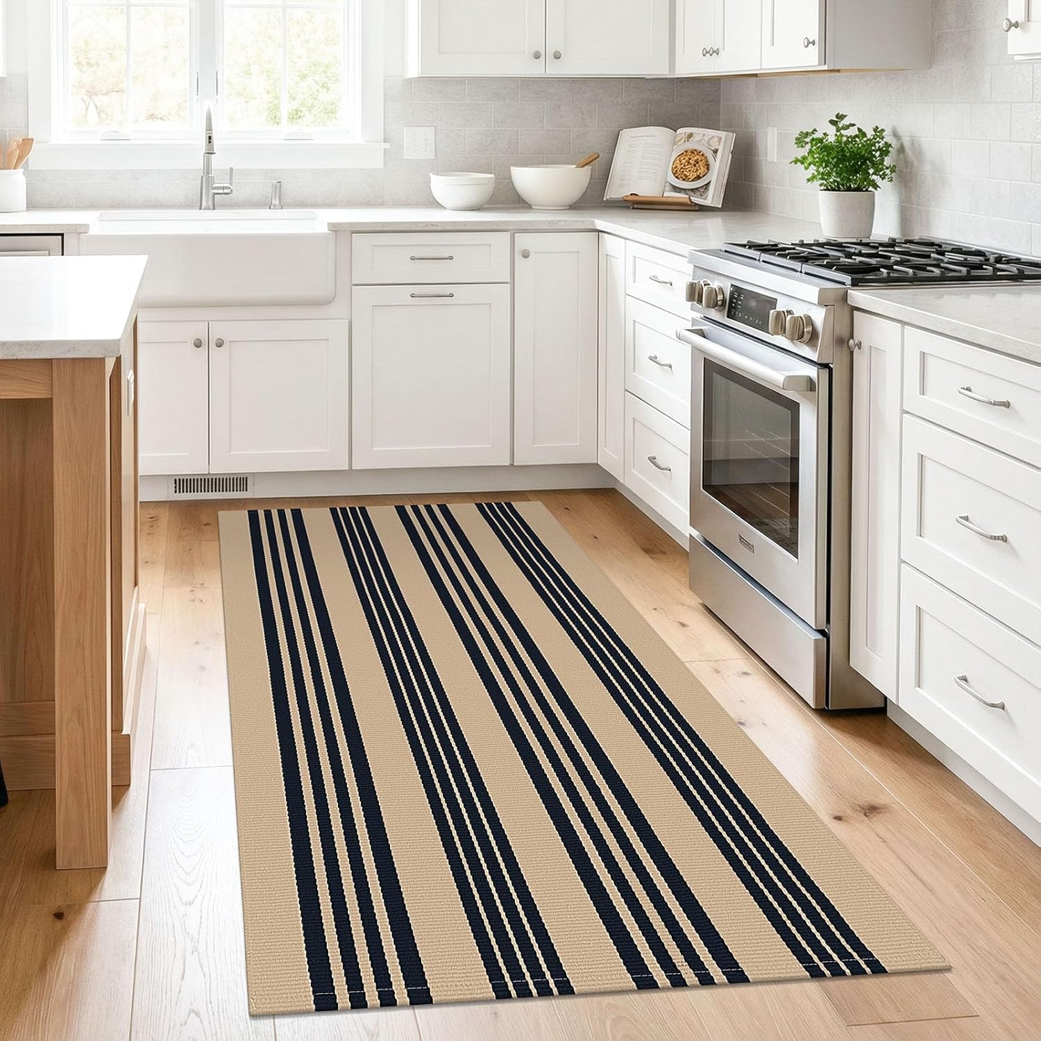 KILOCOCO Striped Rug 3'X5' Front Door Mat Outdoor Welcome Mats Rugs Outdoor Cotton Washable Front Porch Rug Layered Doormats for Kitchen/Farmhouse/Entryway/Patio, Brown - Image 4