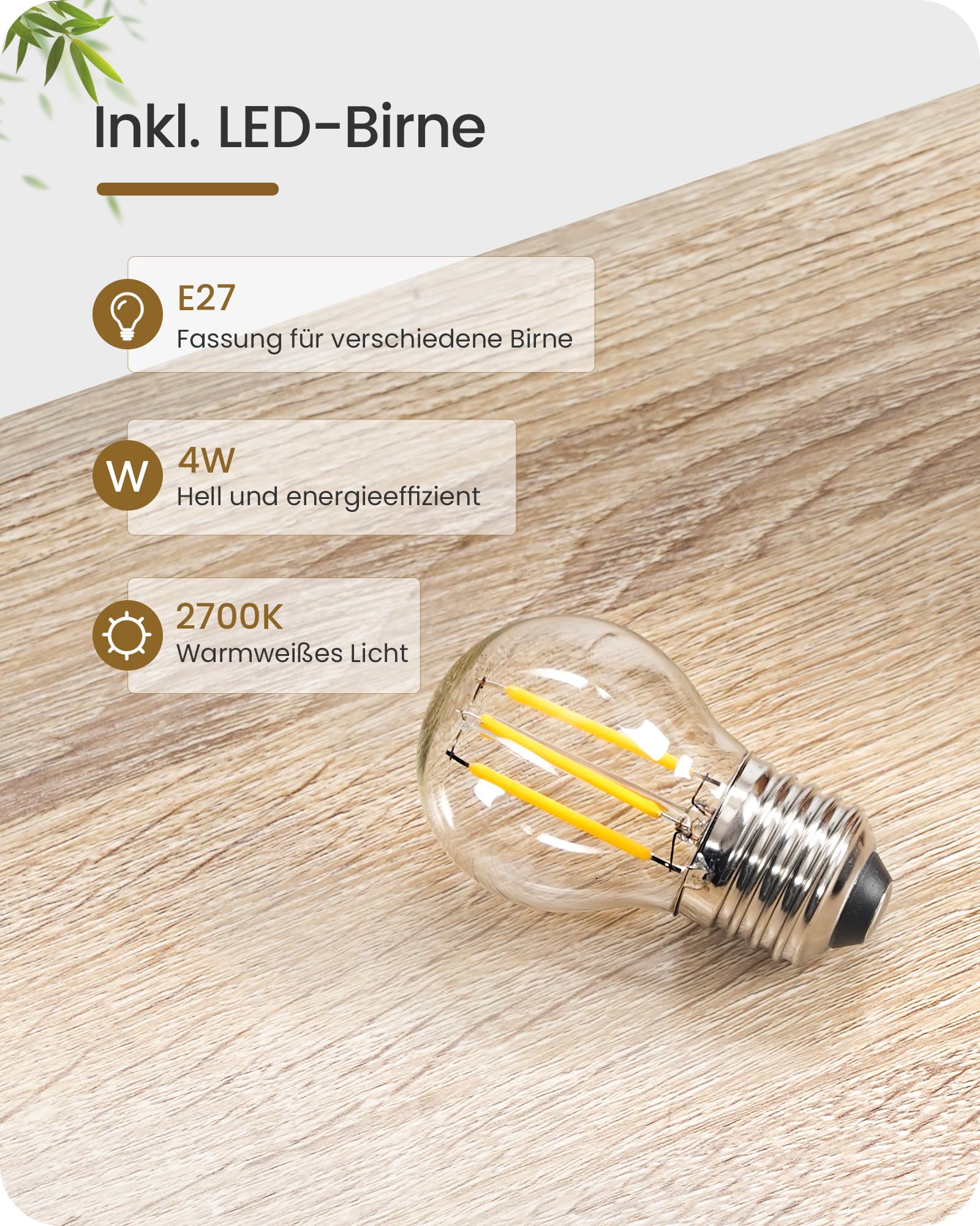 Nachttischlampe aus Holz 2er Set, Beige Tischlampe, Nachttischlampe mit Kabel, Fensterbank Lampe, 2700K LED-Birne, für Wohnzimmer, Schlafzimmer, Arbeitszimmer, Büro, ZME07TLDP205