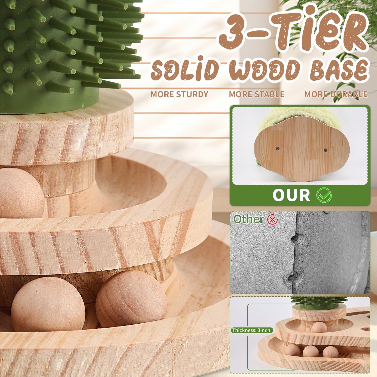 review Small Cat Tree for Indoor Kittens,19.7'' Kitten Scratching Post with Bed,Cat Self Groomer with 3-Tier Wood Base,Removable Bed,Groomer Brush,Natural Sisal,2*Dangling Balls,Interactive Ball