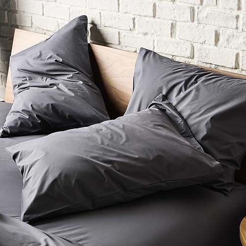 Brooklinen Juego de 2 fundas de almohada de percal de lujo tamaño estándar, grafito (100% algodón de fibra larga con cierre de sobre)