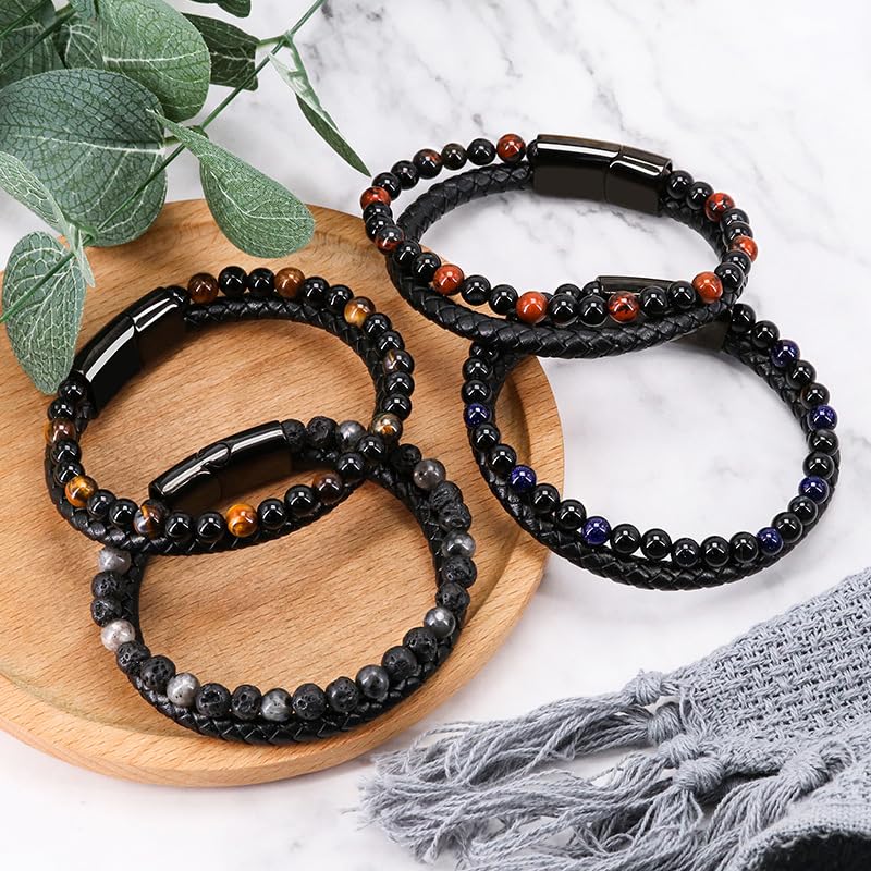 The Guardian - Son's Tiger Eye Protection Bracelets For Men, Leather Black Beaded Bangle Engarved With Love You Forever Cuff Jewelry Gift for Birthday Christmas - Image 6