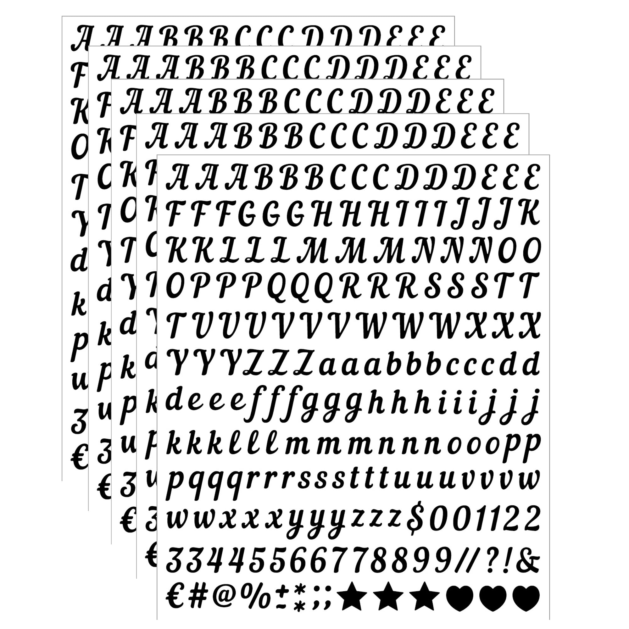 Nymora 5 Sheets Sign Making Letters 1000 PCS Script Alphabet A-Z Vinyl Self Adhesive for Mailbox Numbers, Business Signs, Door Labels, Address Boards, Windows, Bins, Crafts(Black)
